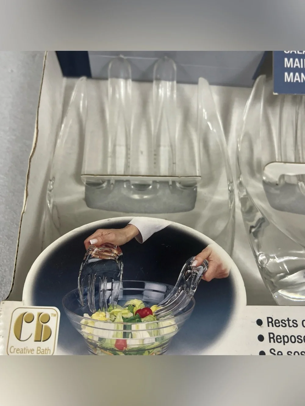 Creative Bath Salad Hands Serveware Set Clear Acrylic Rim Rest Vintage Gag 2002